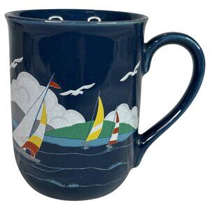 VTG Otagiri Sailboat Ceramic Mug Blue Sailing Nautical Coffee Cup Made In Japan